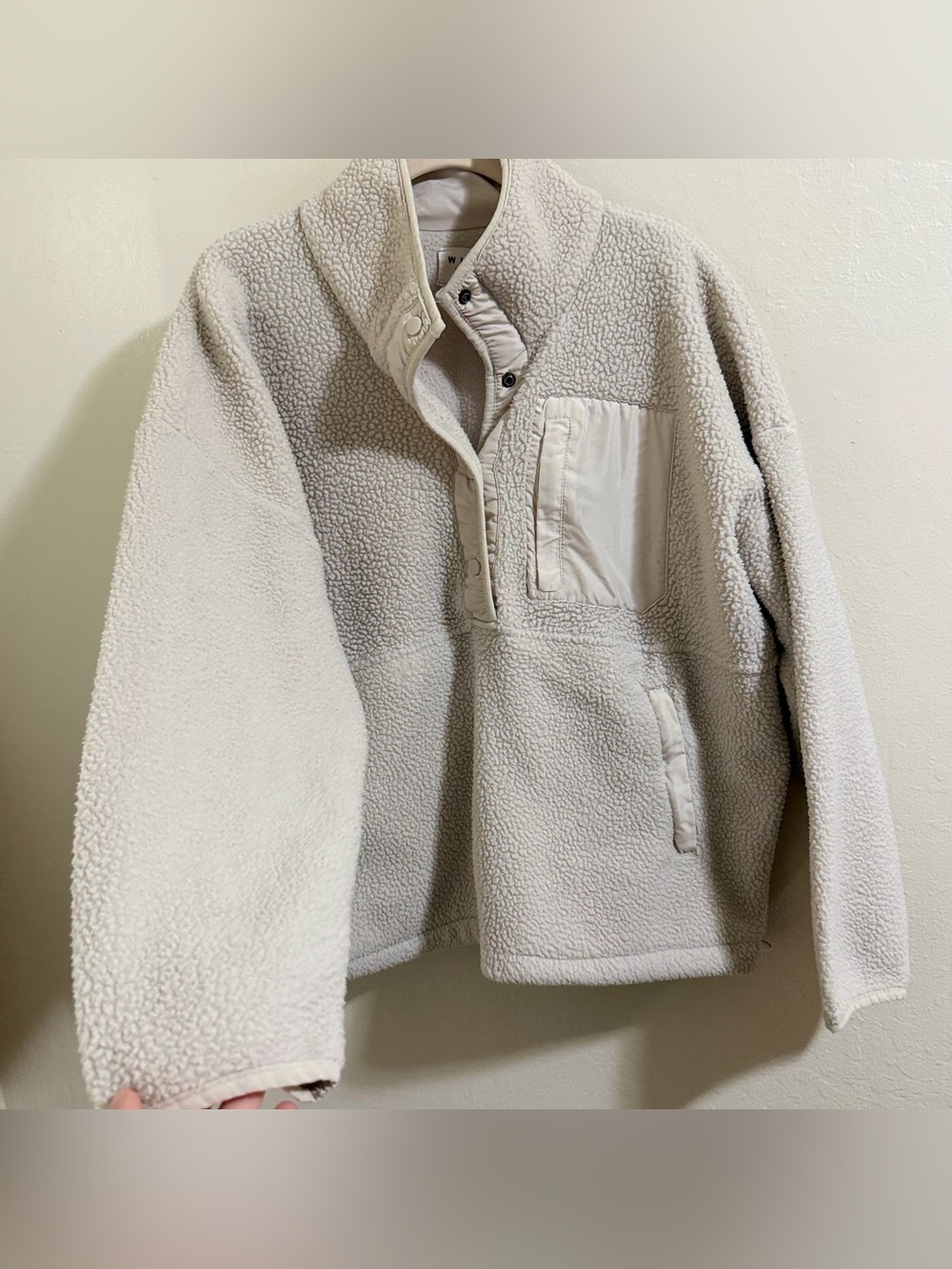 Wilo The Label Fleece Pullover Sweater Button Snap Jacket Cream Medium cozy - Picture 4 of 9